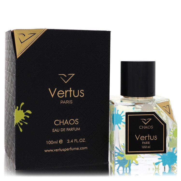 Vertus Chaos Eau De Parfum Spray (Unisex) By Vertus in stylish packaging with colorful accents.